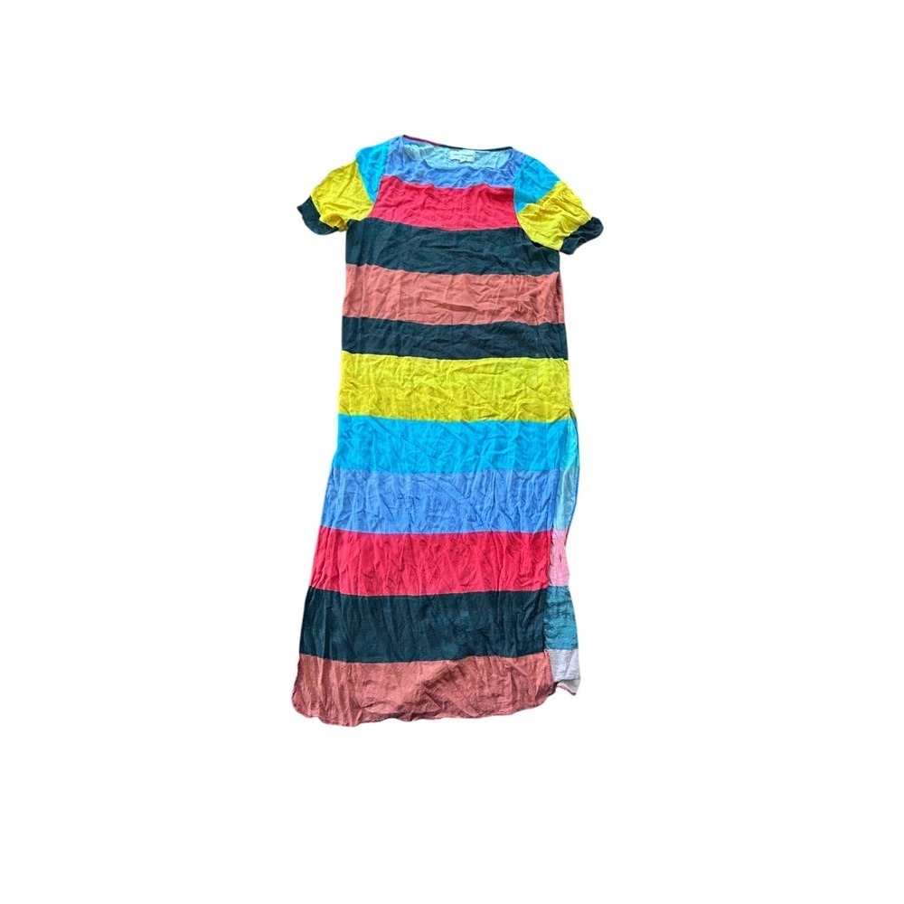 Mara Hoffman‎ Swim Striped Maxi Dress Short Sleeve Multicolored Size M